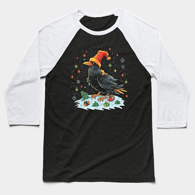 Crow Christmas Baseball T-Shirt by JH Mart